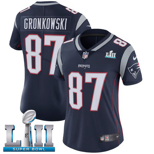 Nike Patriots #87 Rob Gronkowski Navy Blue Team Color Super Bowl LII Women's Stitched NFL Vapor Untouchable Limited Jersey